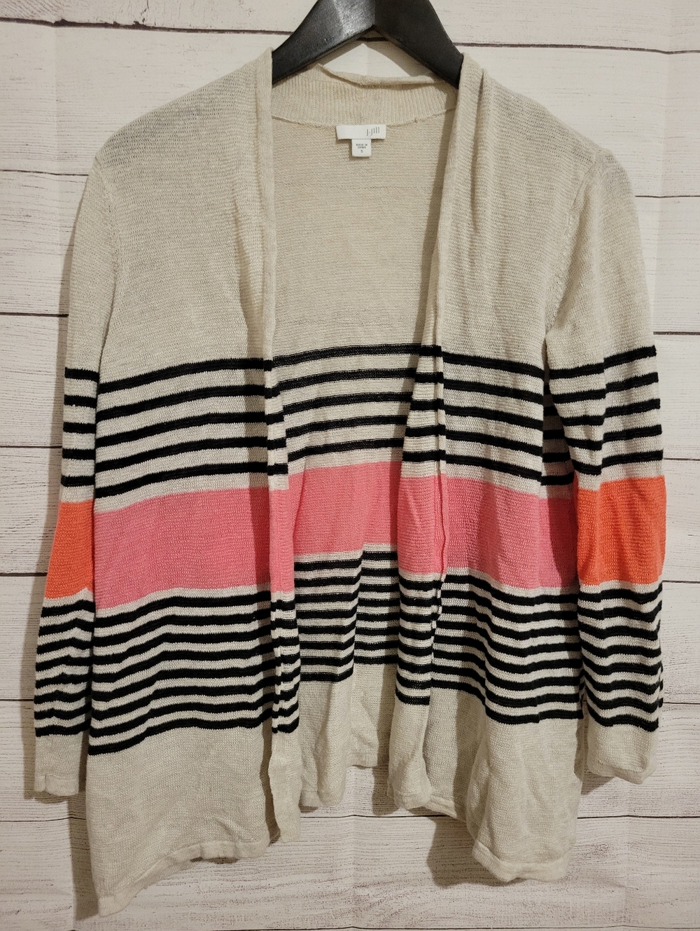 J Jill Cardigan Sweater Linen Blend Open Small Oatmeal